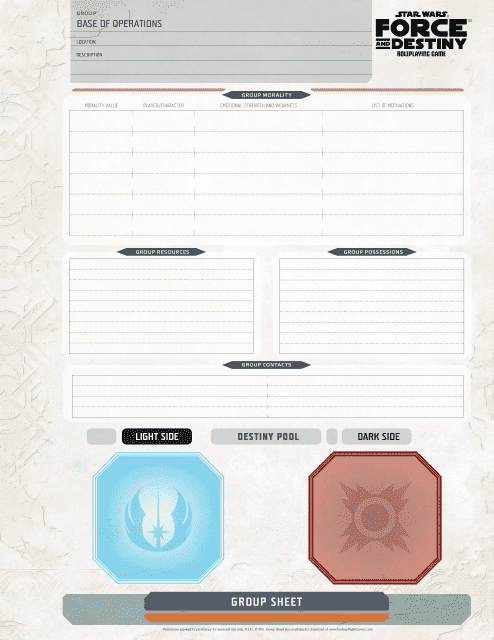 Star Wars Force and Destiny Group Sheet Template Preview