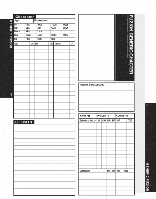 Fuzion Generic Character Sheet Preview