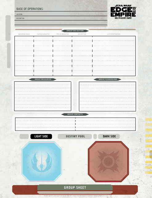 Star Wars: Edge of the Empire Group Sheet