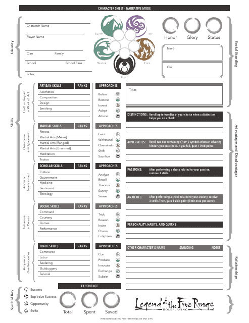Legend of the Five Rings Character Sheet - Narrative Mode Template Preview