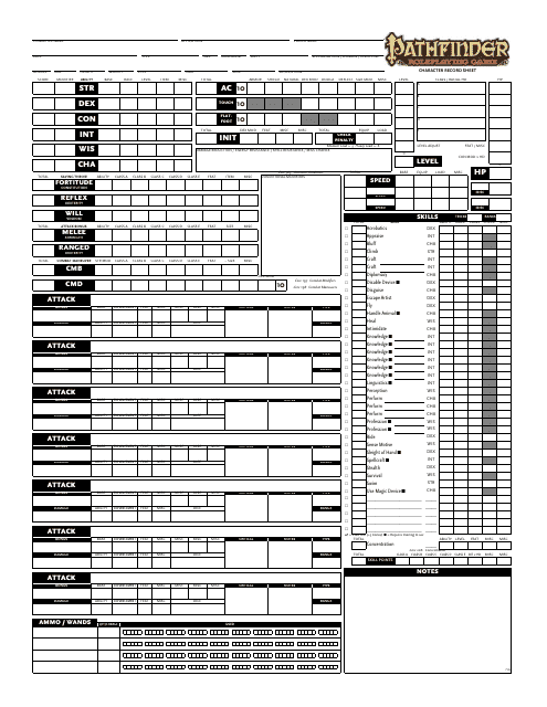 Pathfinder Character Record Sheet - customizable character record sheet for Pathfinder role-playing game