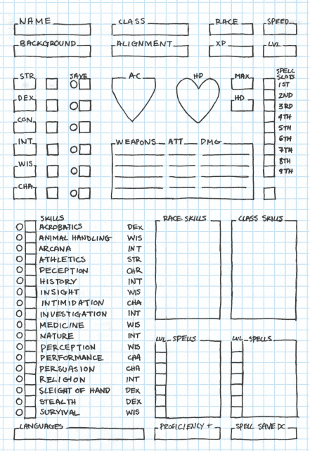 D&amp;D Character Sheet with Graph Paper
