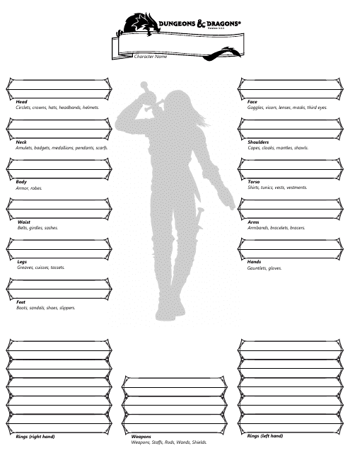 Dungeons & Dragons Character Equipment Sheet - Available Template