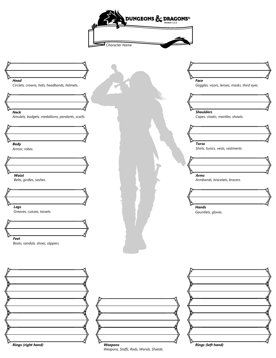 Dungeons & Dragons Character Equipment Sheet - Available Template