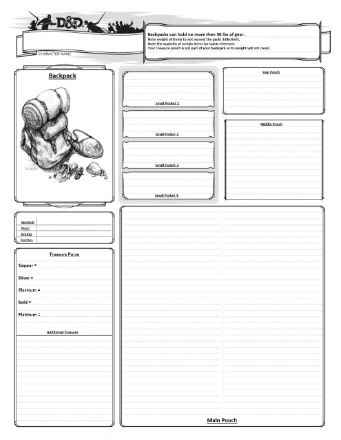 D&D Backpack Inventory Sheet Preview Image