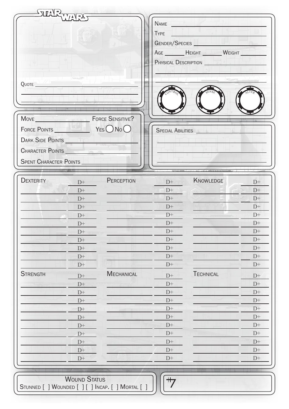 Star Wars Character Sheet Download Fillable PDF | Templateroller