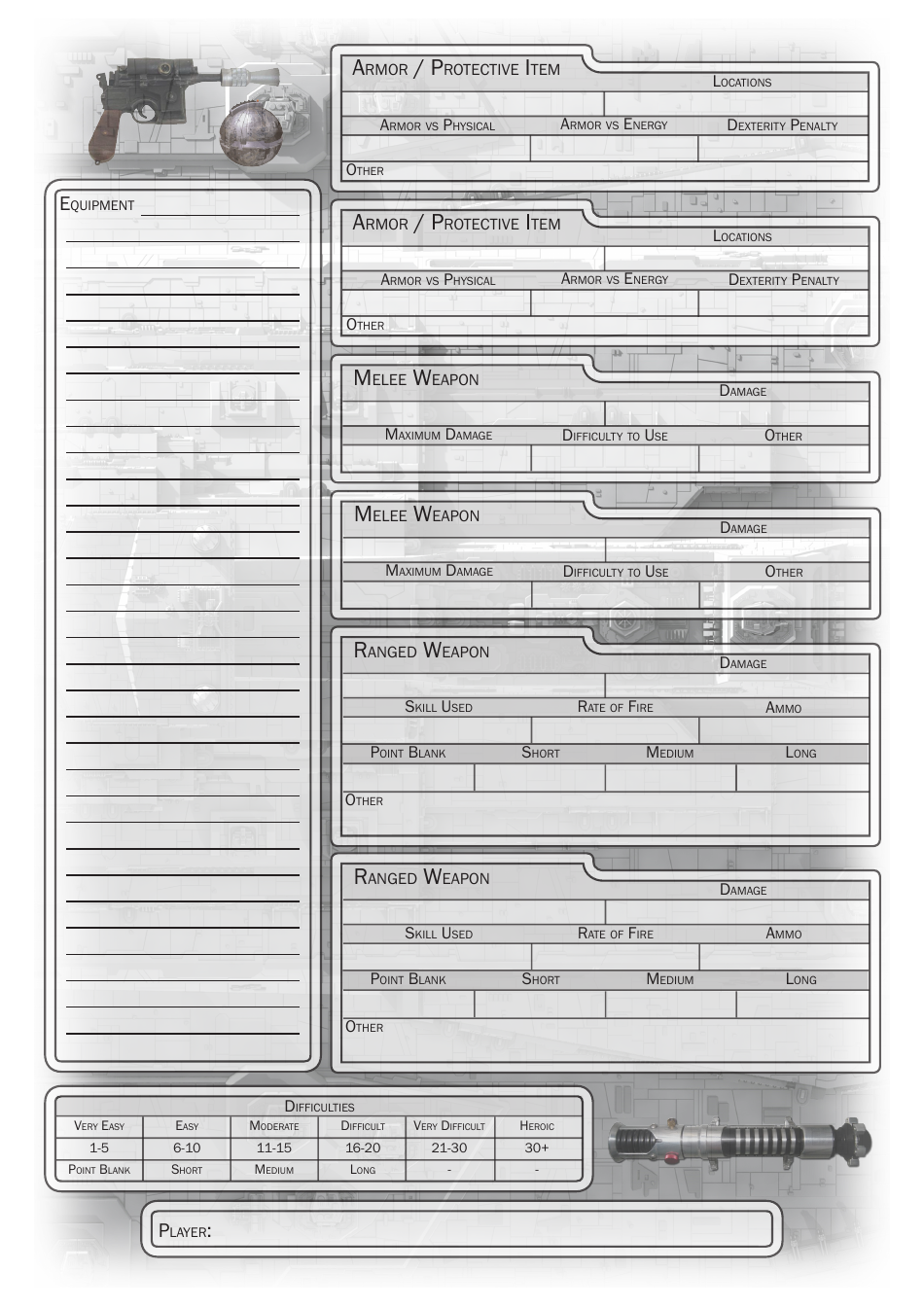 Star Wars Character Sheet, Page 2