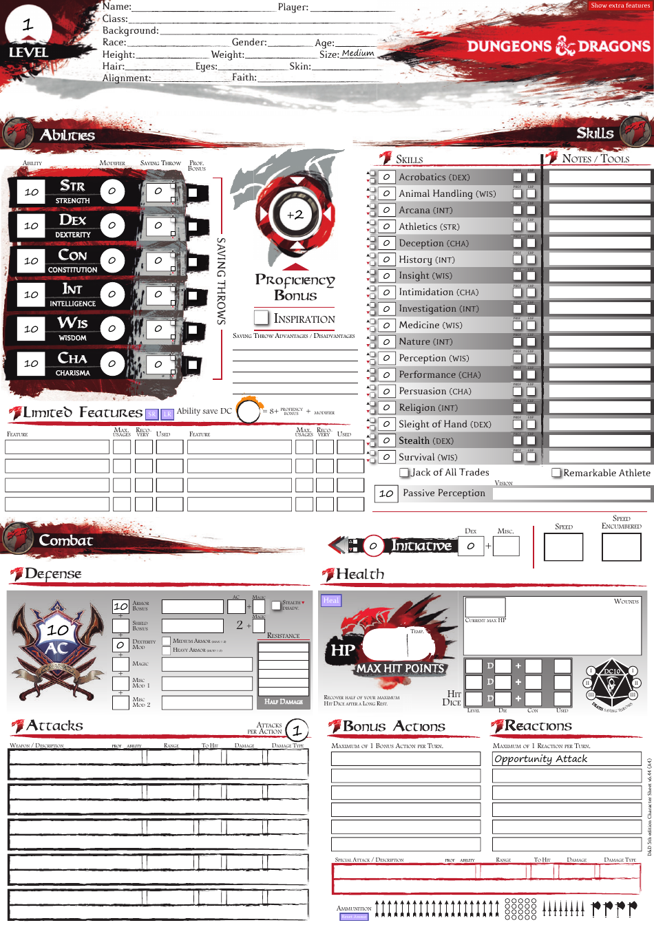 Dungeons & Dragons Character Sheet - Red Dragon Design