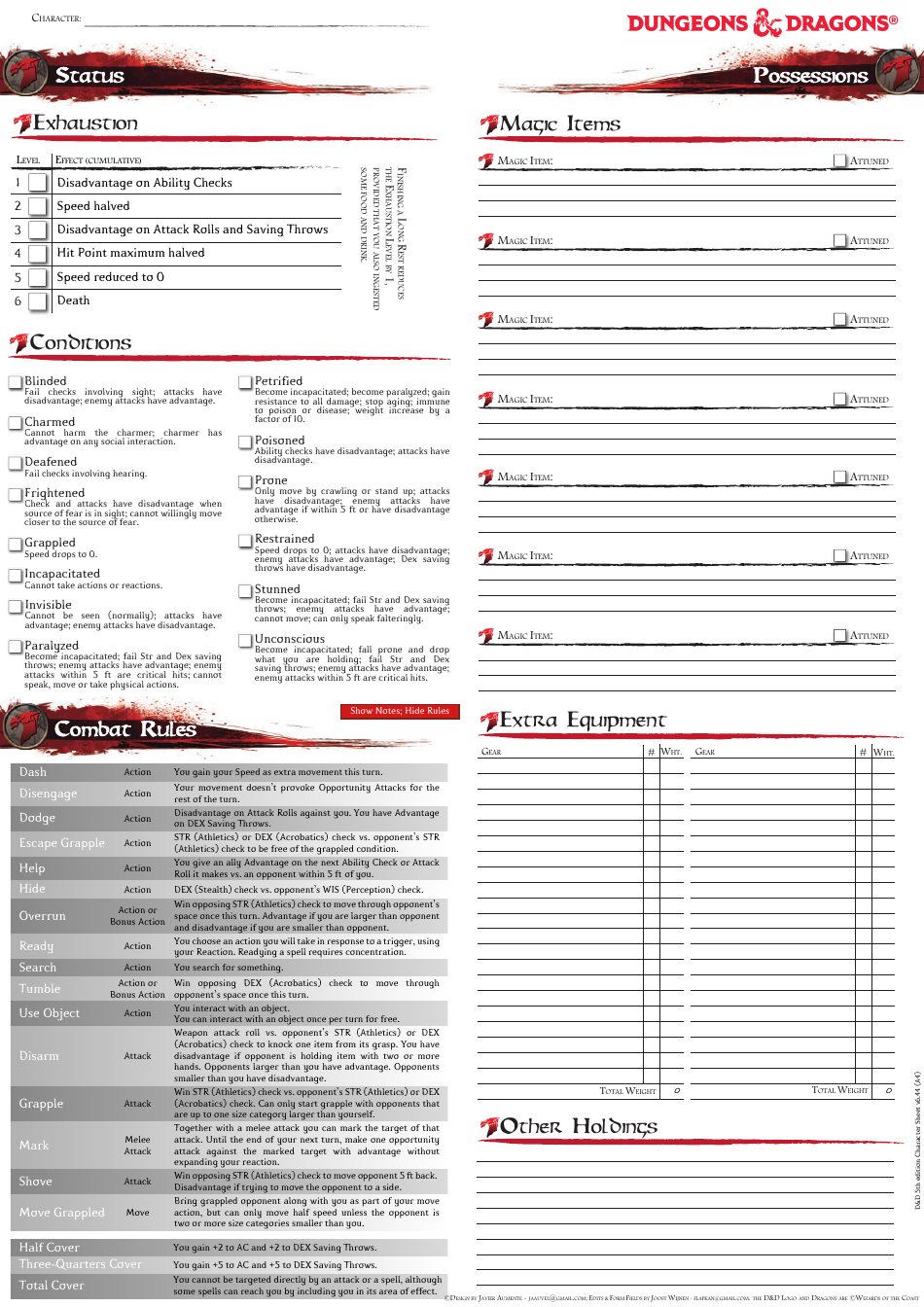 Dungeons  Dragons Character Sheet - Red Dragon Design, Page 3