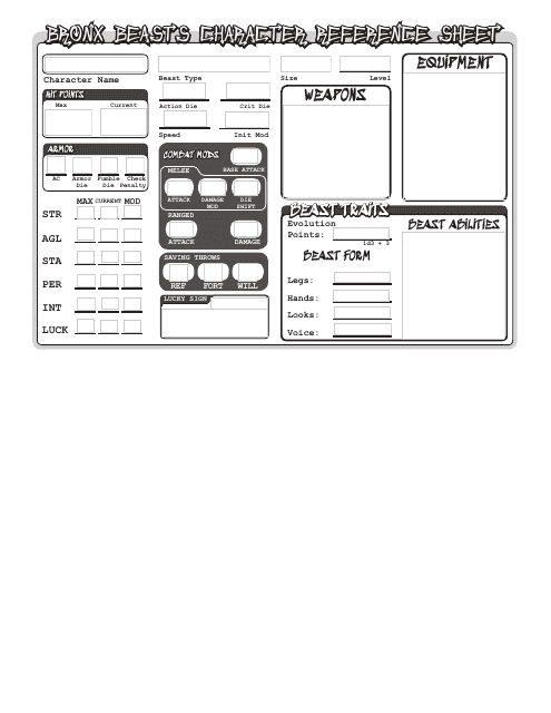 Bronx Beasts Character Sheet Preview