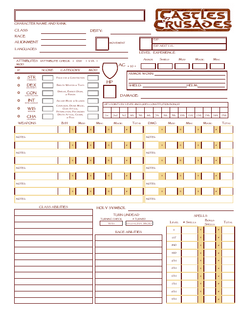 Castles & Crusades Official Character Sheet Preview Image