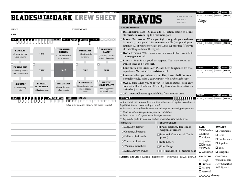Blades in the Dark Character Sheets Download Printable PDF Templateroller