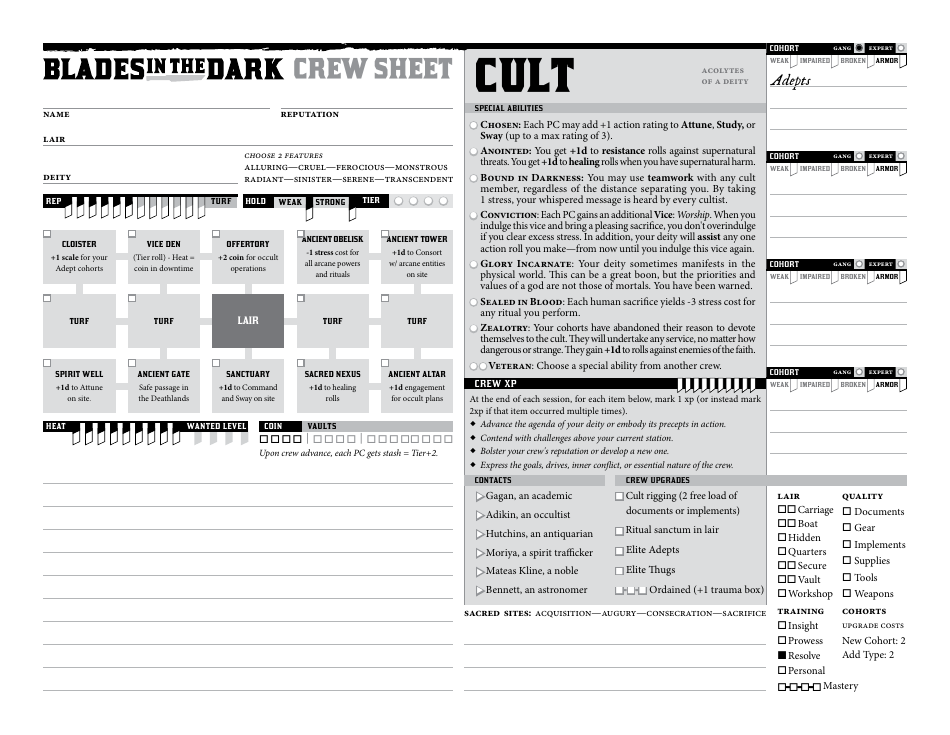 Blades in the Dark Character Sheets Download Printable PDF Templateroller