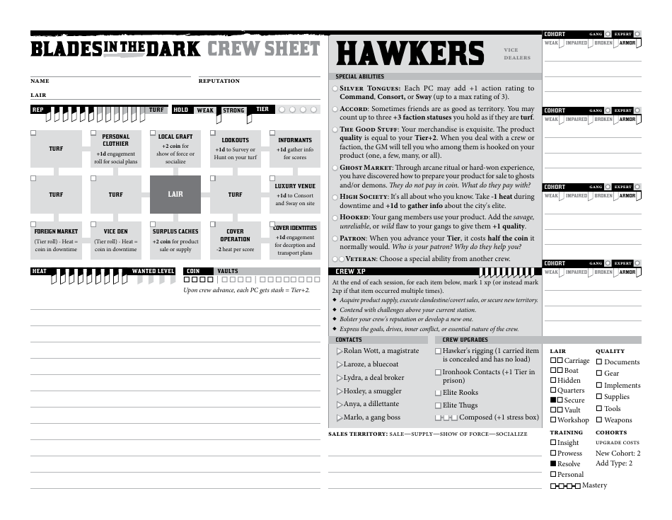 Blades in the Dark Character Sheets, Page 16