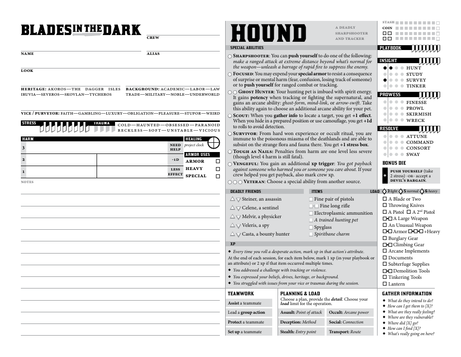 Blades in the Dark Character Sheets, Page 4
