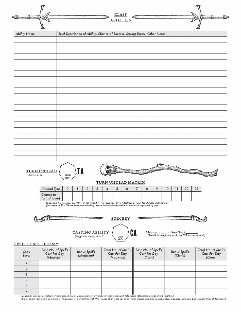 Hyperborea Swordsman/Sorcerer Character Sheet Download Fillable PDF ...