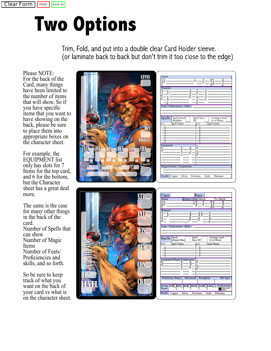 Pathfinder Character Sheet With Animal Companion Trading Card, Page 6