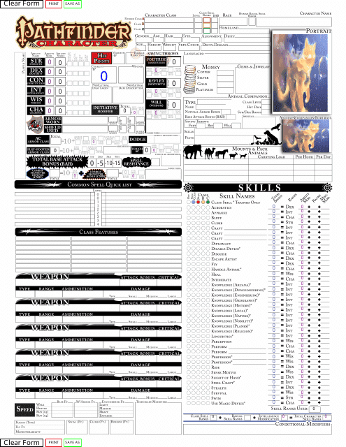 Pathfinder Character Sheet With Animal Companion Trading Card - Preview