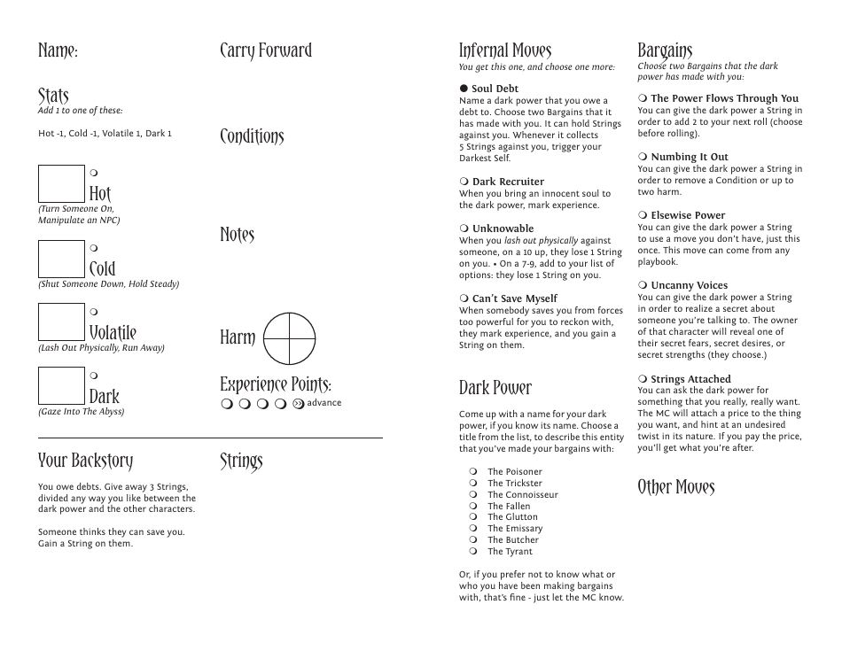 Monsterhearts Character Sheets, Page 10