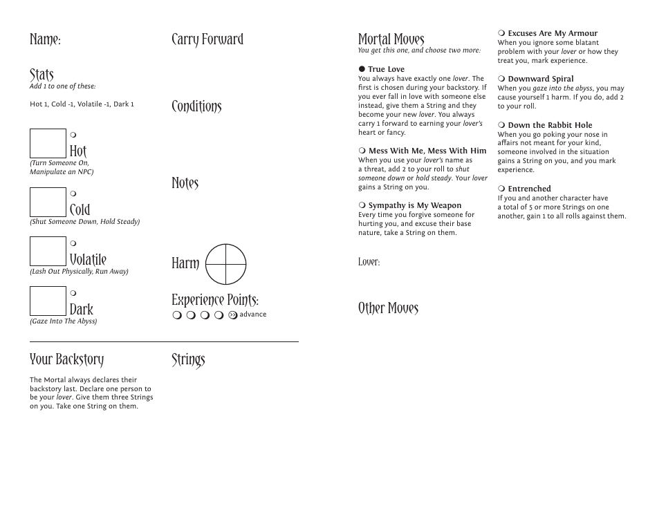 Monsterhearts Character Sheets, Page 12