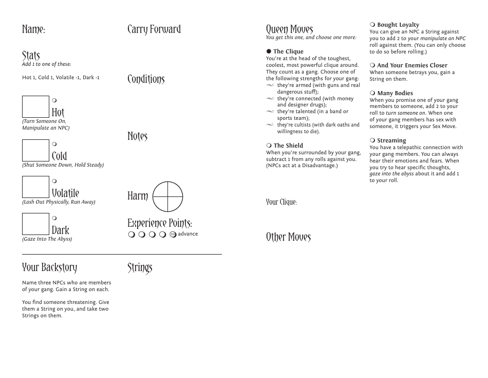 Monsterhearts Character Sheets, Page 14