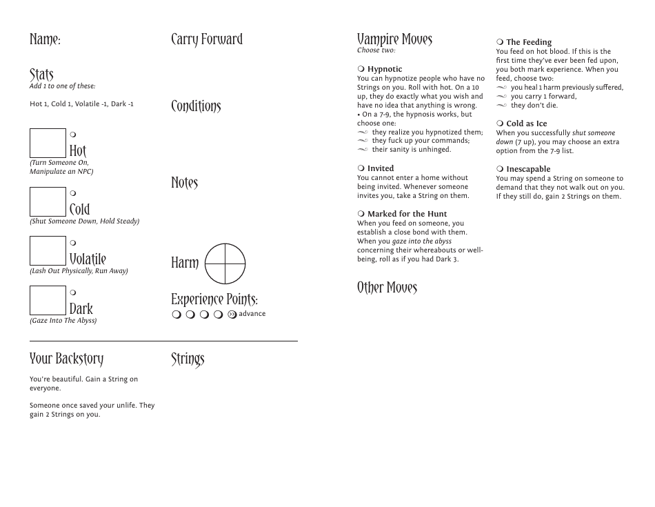 Monsterhearts Character Sheets, Page 16