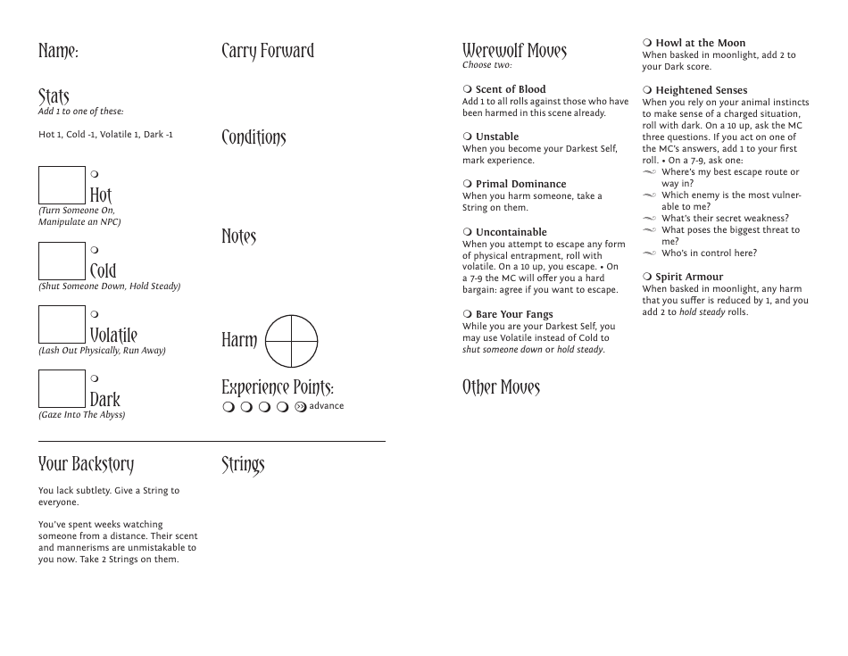 Monsterhearts Character Sheets, Page 18