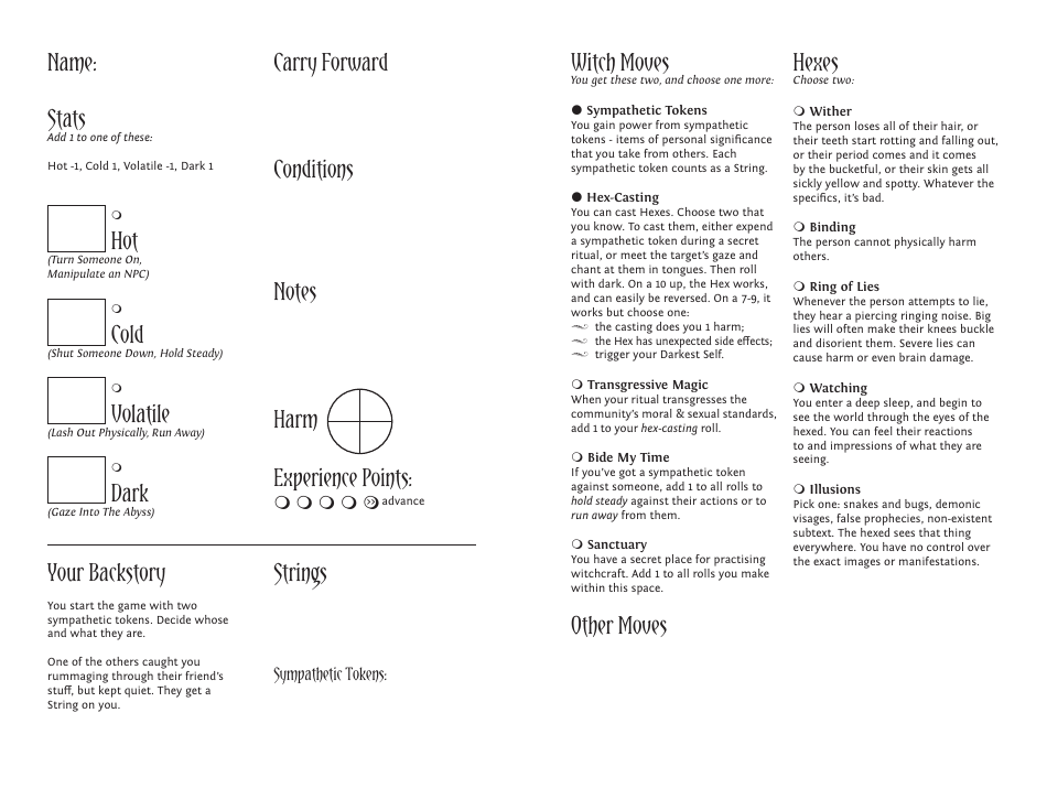 Monsterhearts Character Sheets, Page 20