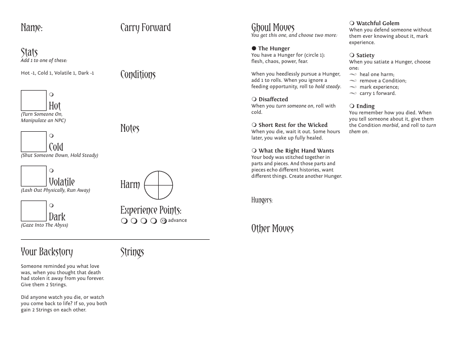Monsterhearts Character Sheets, Page 8