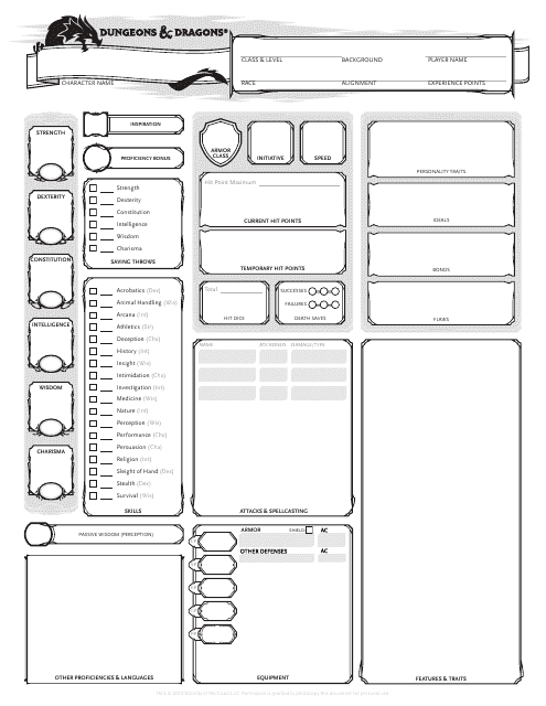 Dungeons & Dragons Spellcaster Character Sheet