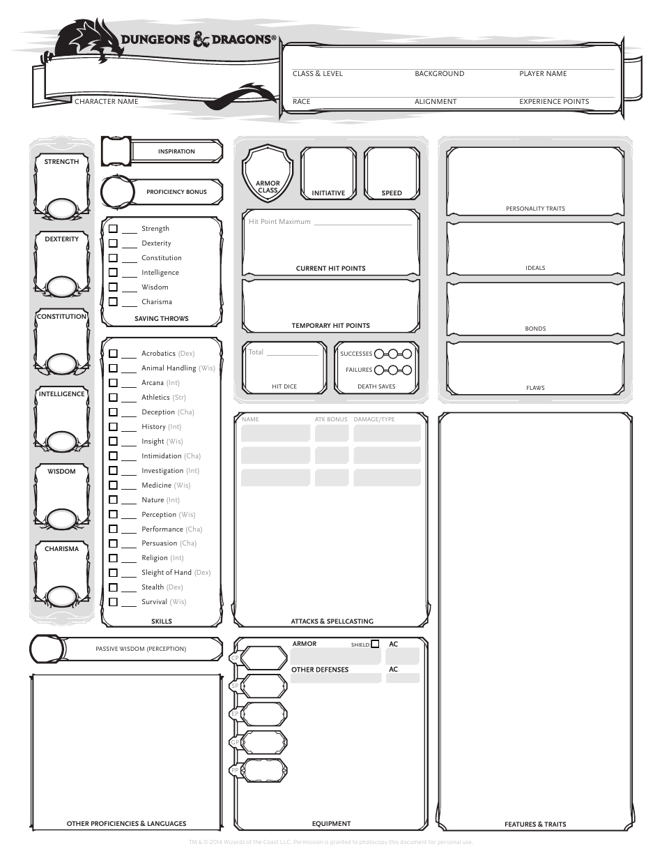 Dungeons & Dragons Spellcaster Character Sheet Download Fillable PDF ...