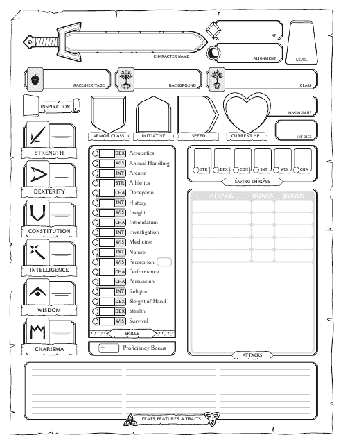 D&d 5e Character Sheet for Call to Adventure Epic Origins