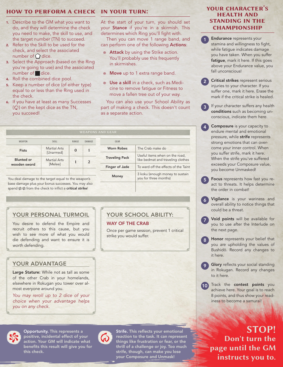 Legend of the Five Rings Hida Sugi Character Sheet, Page 5