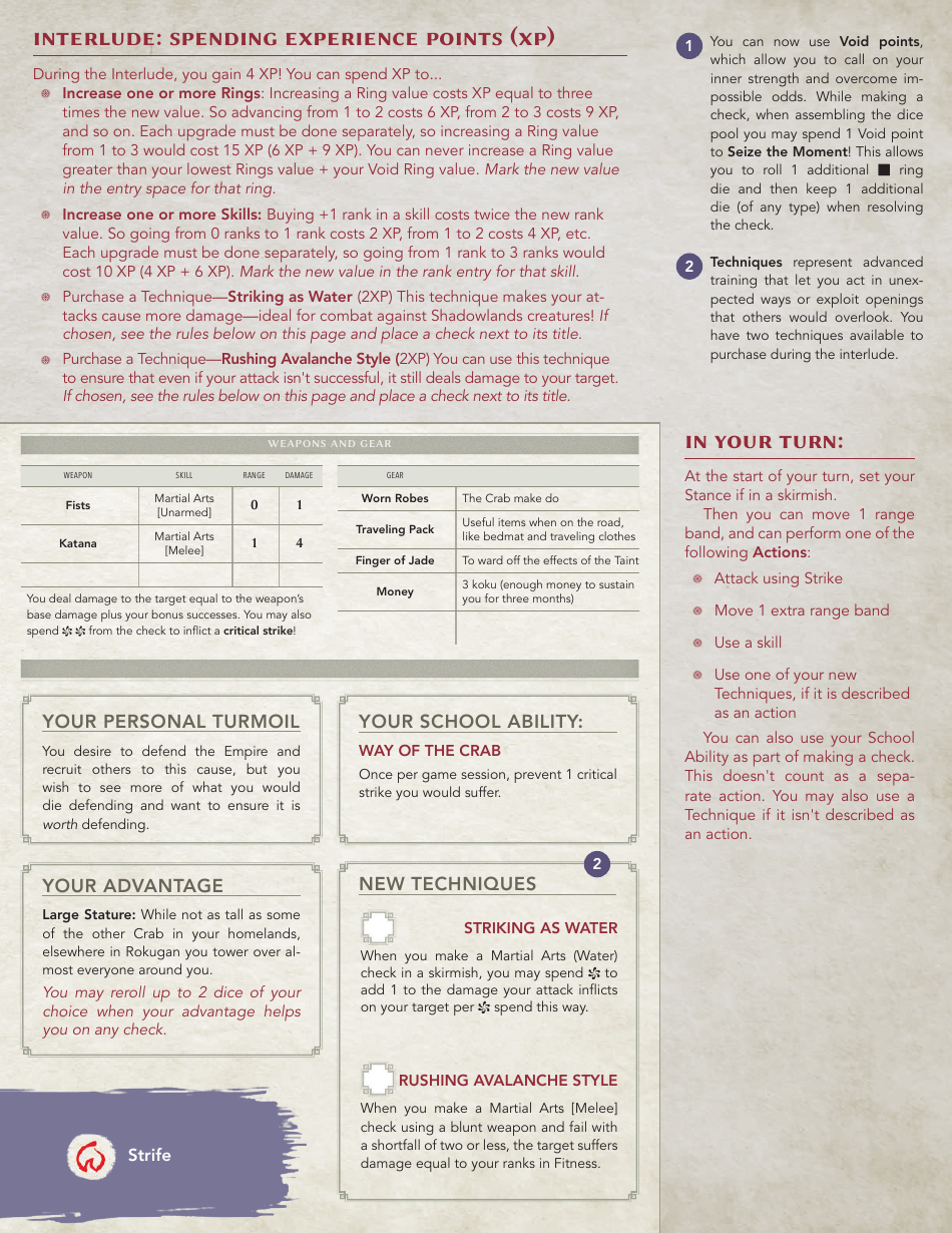 Legend of the Five Rings Hida Sugi Character Sheet, Page 7