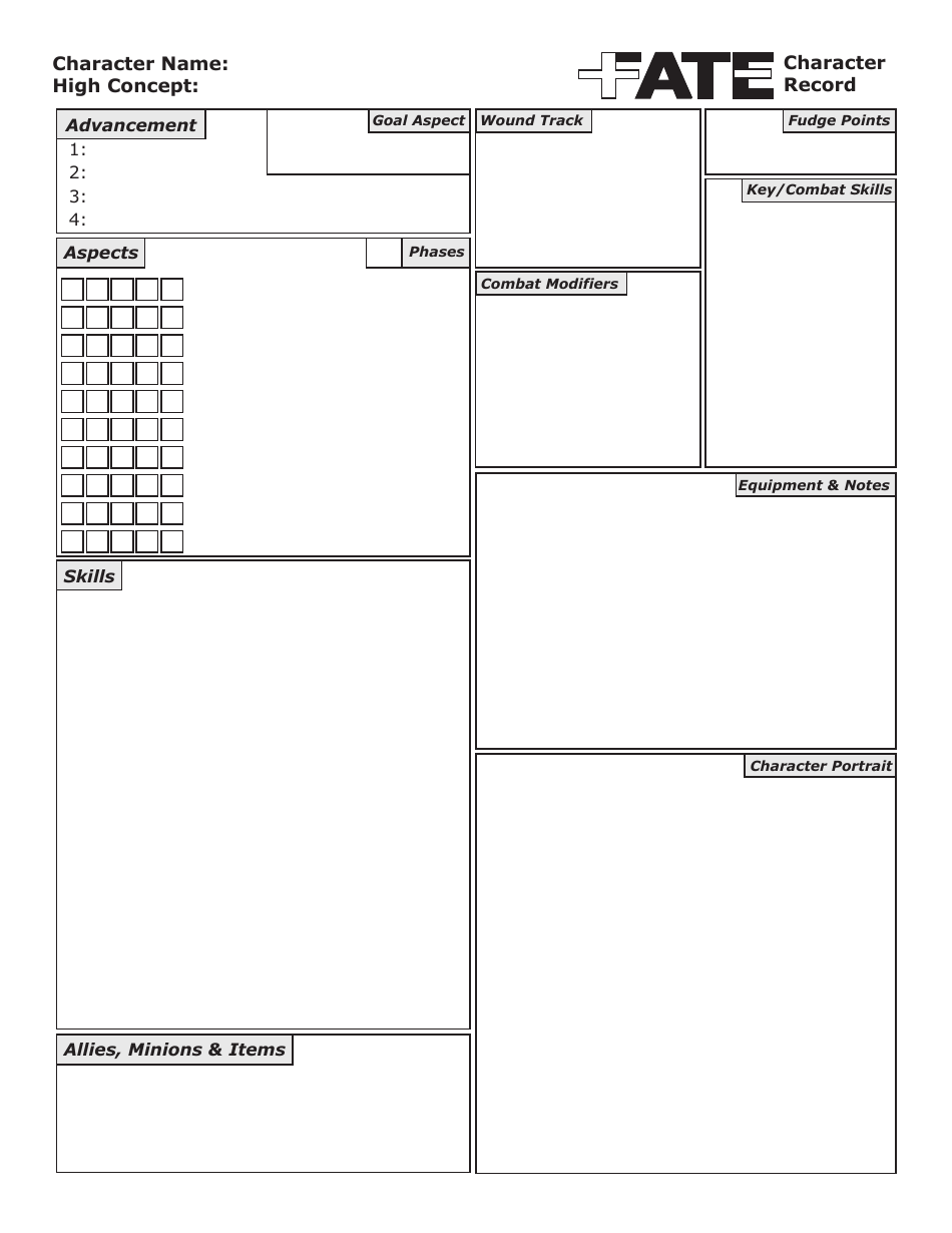 Fate Character Record Sheet - Free and Customizable Template