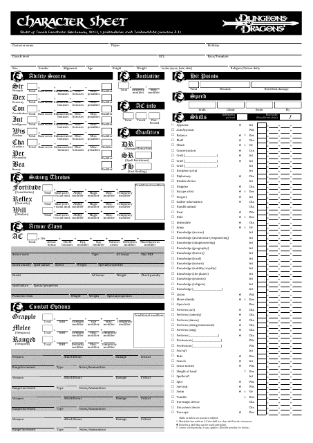 Dungeons and Dragons (D&D) character sheet template