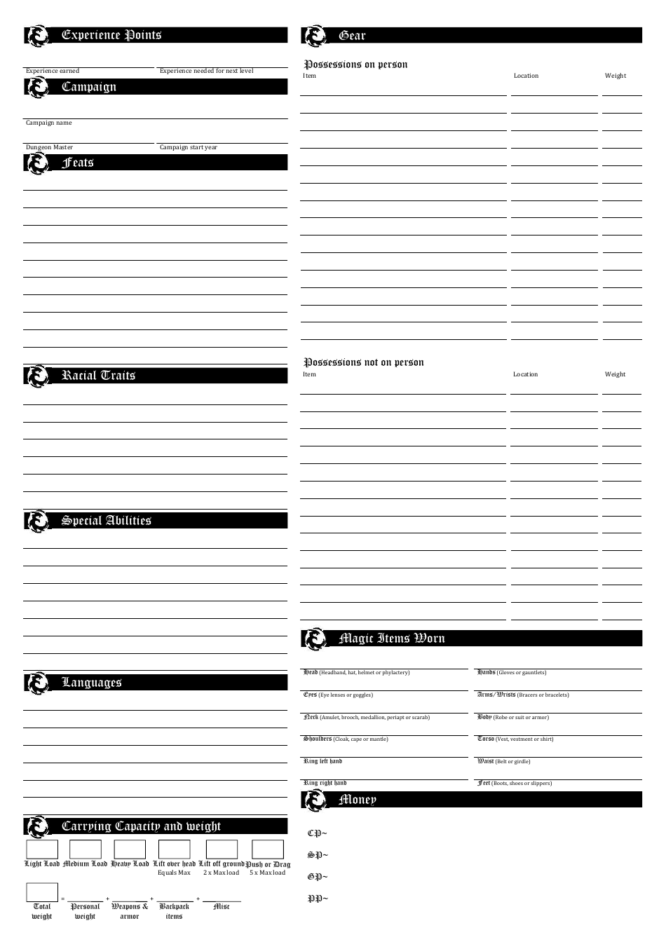 D&d Character Sheet Download Printable PDF | Templateroller