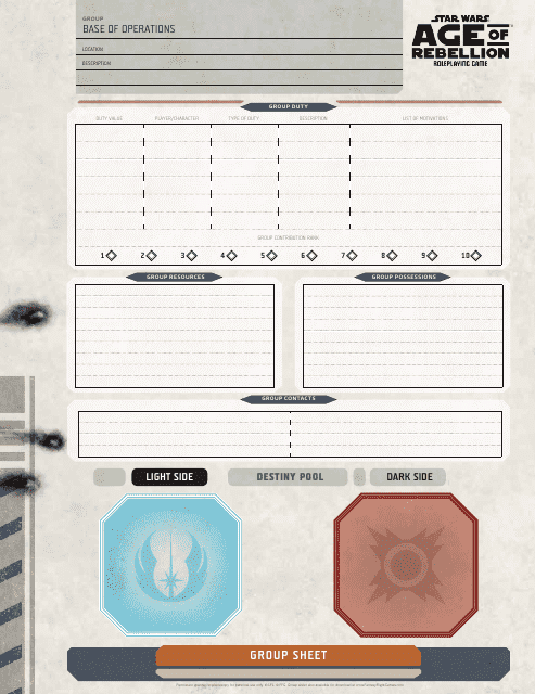 Star Wars Age of Rebellion Base of Operations Group Sheet preview - Templateroller