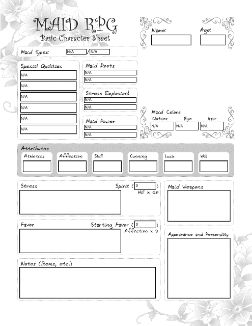 Maid Rpg Basic Character Sheet - Interactive