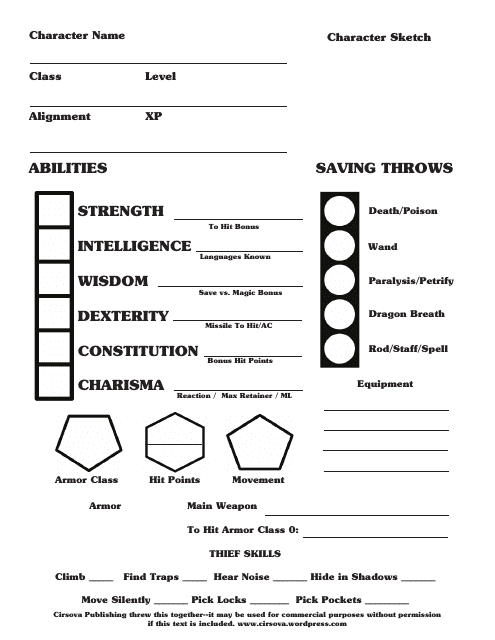 B/X D&d Fighter/Thief Character Sheet