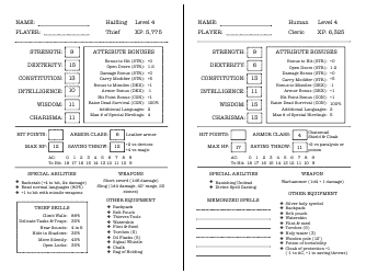 Swords and Wizardry Character Sheet, Page 2