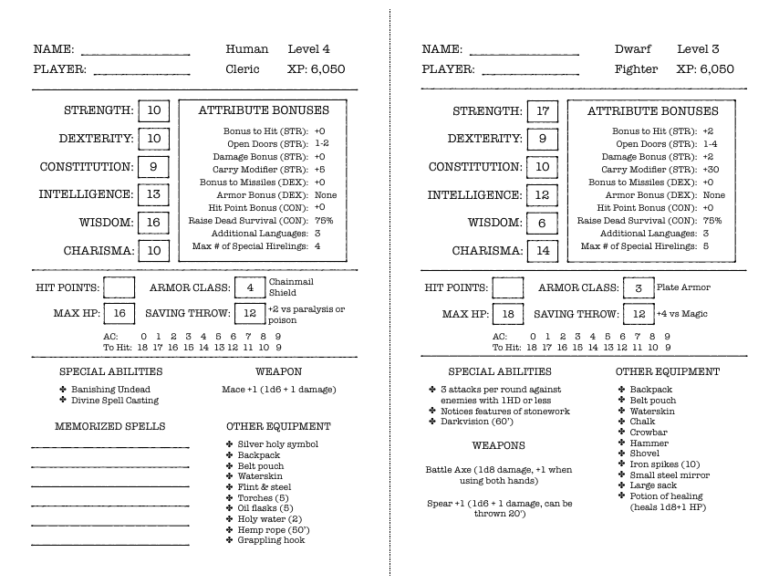Swords and Wizardry Character Sheet Preview