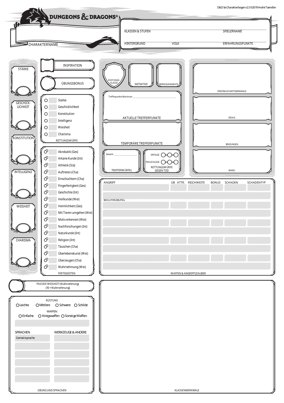 D&d Character Sheet Download Fillable PDF (German) | Templateroller