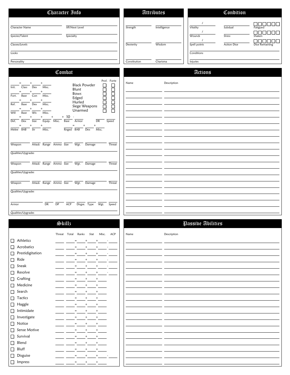 Fantasy Craft Character Sheet Download Fillable PDF | Templateroller