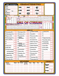Call of Cthulhu 1980s Investigator Character Sheet