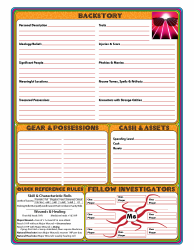 Call of Cthulhu 1980s Investigator Character Sheet, Page 2