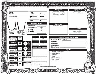 Document preview: Dungeon Crawl Classics Wizard Character Sheet