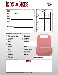 Document preview: Kids on Bikes Teen Character Sheet