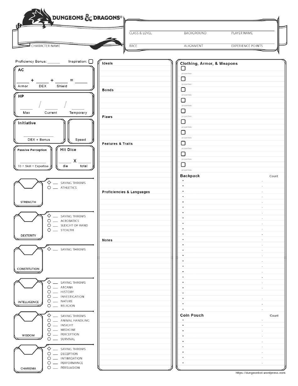 D&d One-Page Character Sheet Download Printable PDF | Templateroller