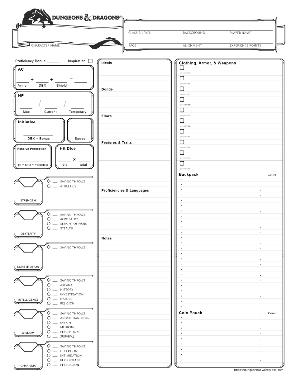 D&D One-Page Character Sheet Preview